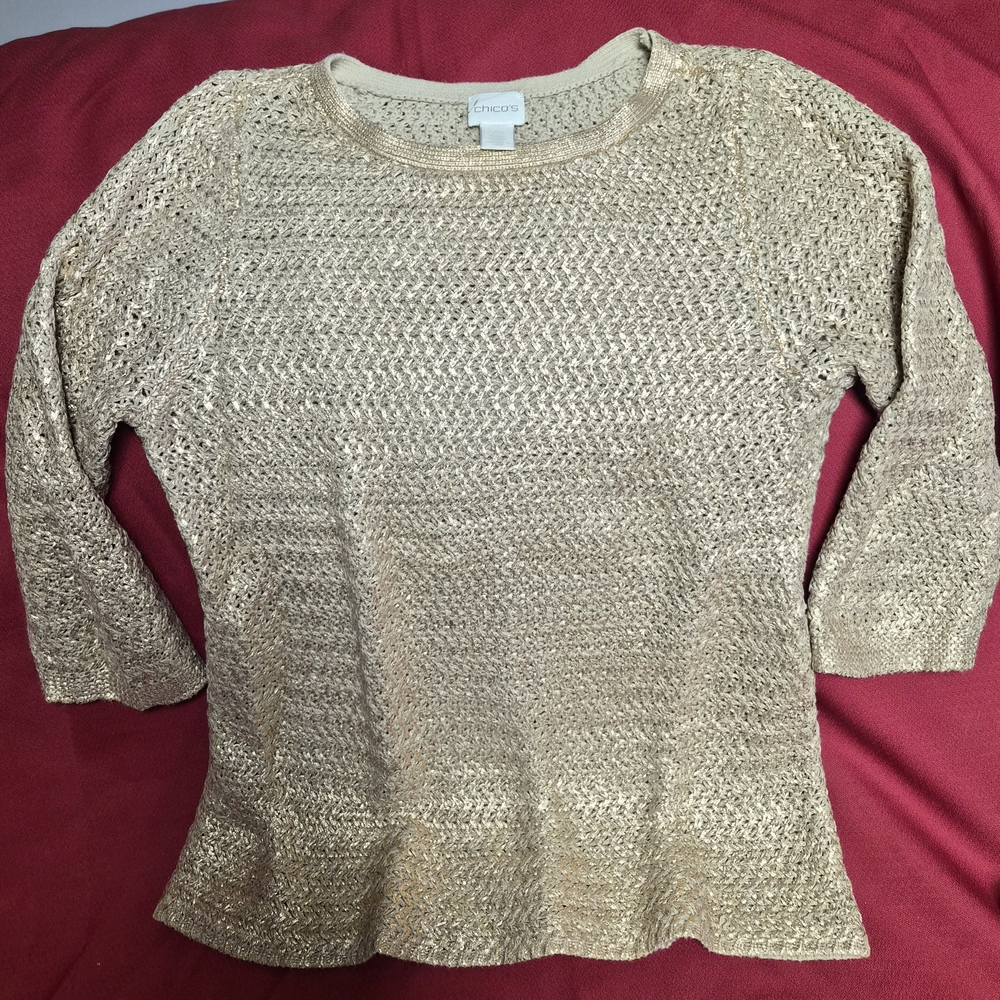 Chico's Metallic Gold Knit Sweater